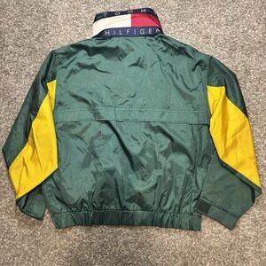 🔴 Vintage Tommy Hilfiger Jacket Size Large Green Yellow  Spell Out Rare Vtg 90'